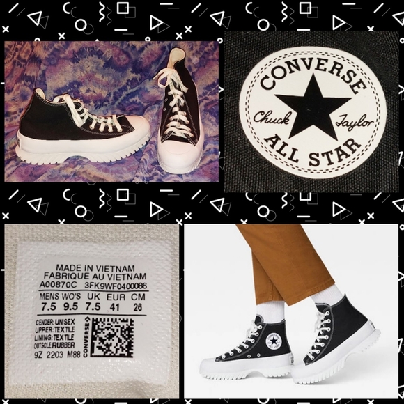 Converse Blk/Wht Chuck Taylor All Star Lugged 2.0 Platform Sneakers Sz 7.5M/9.5W - Picture 1 of 11